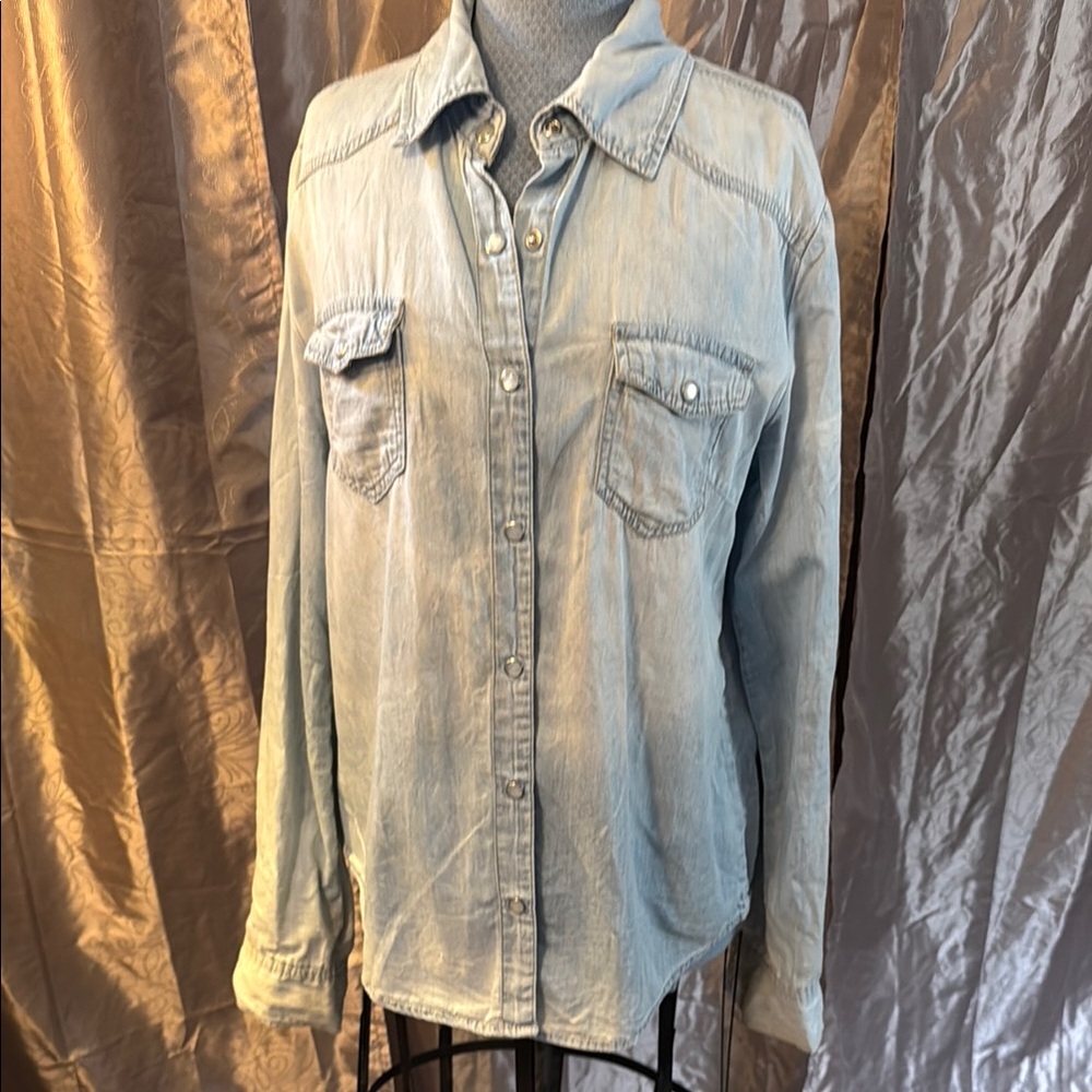 Iris Blue Oversized Boxy Button Down Shirt